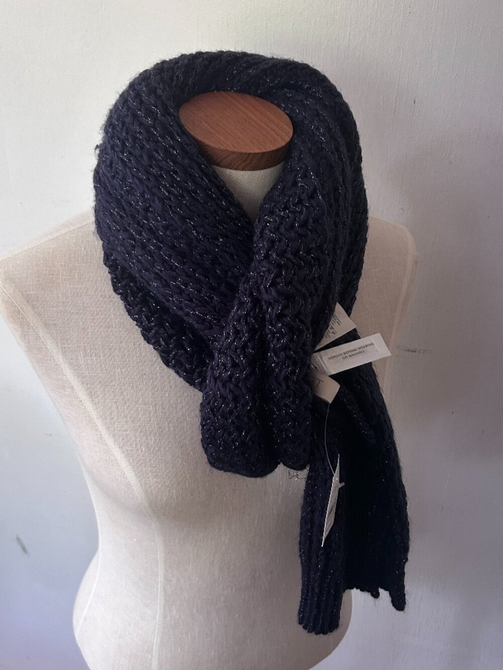 LOFT‎ Thick Knit Scarf Womens Blue Silver NEW Warm Winter Holiday